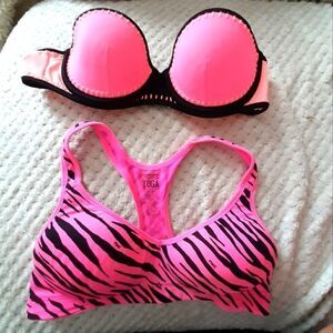 VICTORIA'S Secret PINK zebra swim neon pink bra